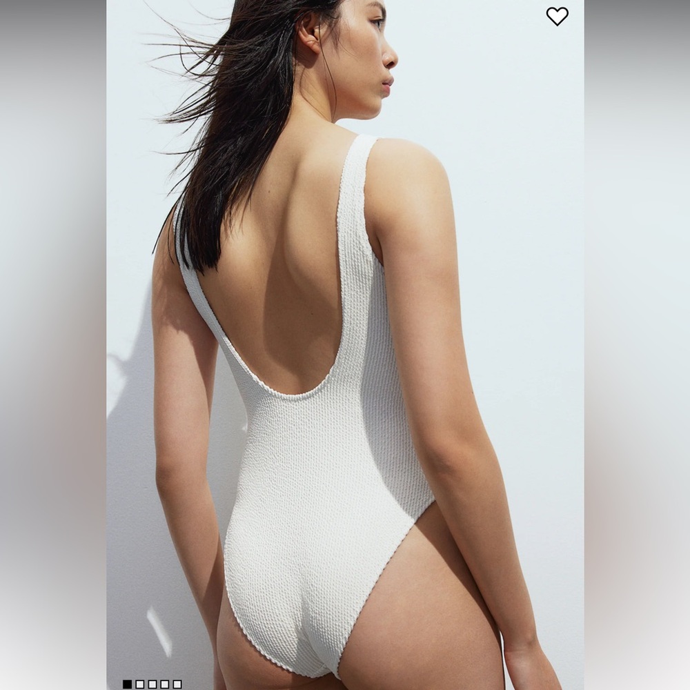 H&M White One Piece High Leg Swimsuit Bathing Suit Padded Cup Women Size XL Swim - Picture 2 of 7